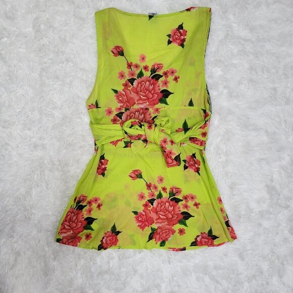 Free People Floral Bohemian Style Tie Waist Sleeveless Blouse - Size 6 - Picture 3 of 9